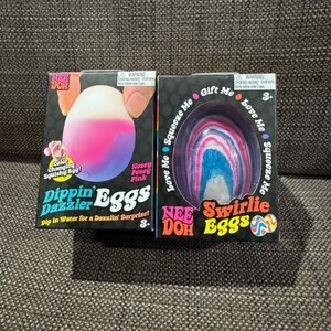 NeeDoh Blue-Pink Swirlie Eggs & Purple-Pink Dippin' Dazzler Egg - New Fast Ship
